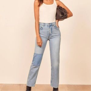 Reformation Cynthia Patch High Rise
Straight Jeans 25 NEW Tahoe Light Wash
Denim